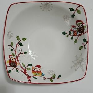 222 Fifth Enchanted Woods Festive Owl Sand Tree Motif Square Bowl